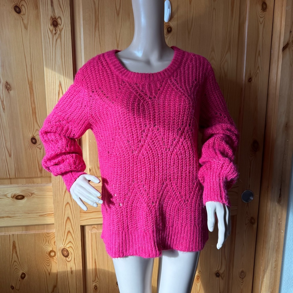 Abercrombie & Fitch Womens Sweater L  Alpaca Wool Blend Pink Open Knit